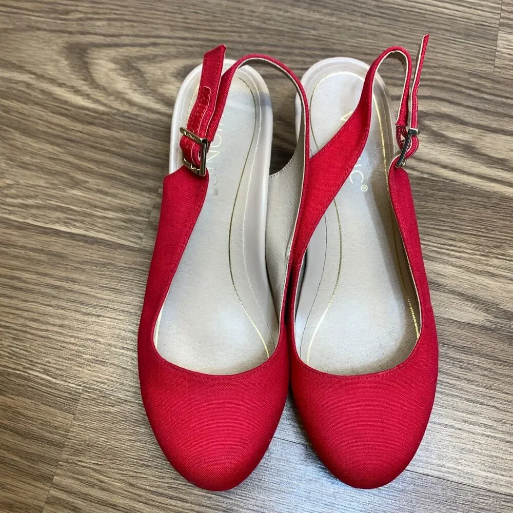 Vionic Caralina Espadrilles Wedge‎ Jute Slingback Women Red Shoes Heels 9.5 Wide